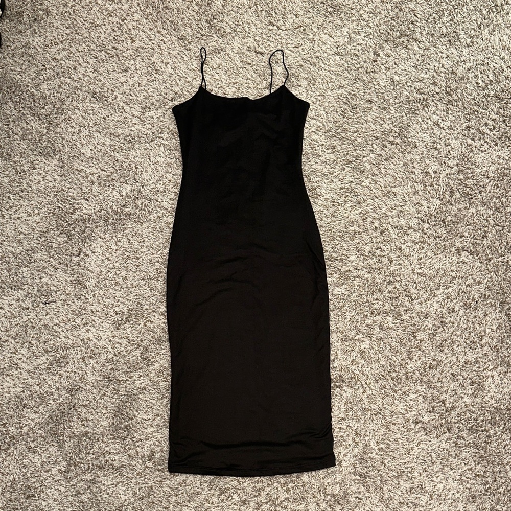 Papaya Black Midi Dress with Spaghetti Straps